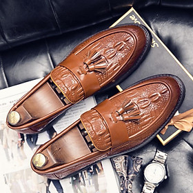 LRCLOVE Tassel Dress Giày nam Thương hiệu Luxury Loafers Wedding Shoes Ý Moccasin Crocodile Shaped Handmade Đảng Giày da