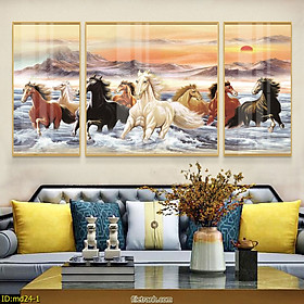 Mua Tranh Trang Trí Phòng Khách  Phòng Ngủ Đẹp Phong Thủy - Tranh Canvas Bộ 3 Mã Đáo Thành Công Tuyệt Đẹp