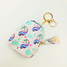 Móc khóa túi ví balo mini da PU - ngựa xanh túi màu trắng