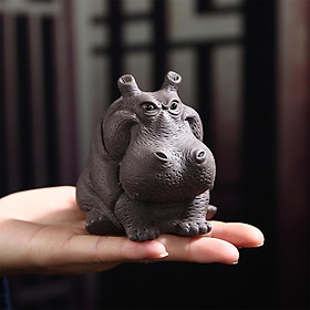 Miniature Hippo Figurine Accessories Tea Crafts Handmade Decorative Tea Pet Sculpture Small Hippo Statue for Office Decoration
