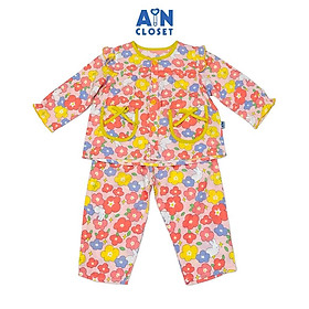 Bộ quần áo Dài bé gái hoạ tiết Hoa Đỏ Lanh lụa - AICDBGFUCFXV - AIN Closet