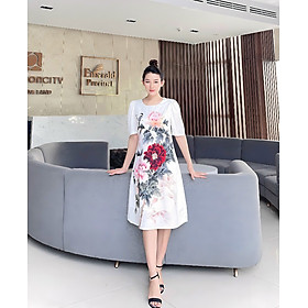 Đầm suôn Lady in hoa mẫu đơn sang trọng D064- Lady Fashion