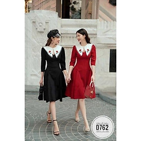 Bigsize 60-90KG vmart Đầm cổ thêu D762 hàng Quảng Châu cao cấp chiết eo giấu bụng