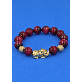 Vòng đeo tay Đá Mắt Hổ Đỏ 12 ly - cẩn Tỳ Hưu Phong Thủy inox vàng VMHOTHHBV12 - hợp mệnh Hỏa, mệnh Thổ