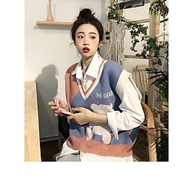 MS433 Áo gile len hình gấu form rộng