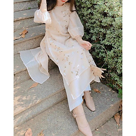 Set Áo Dài Cách Tân Hoa Nổi 3D Dáng Dài - Sienna Dress BY2101