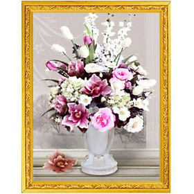 Mua Tranh thêu chữ thập chỉ lụa Bình hoa đẹp 54x69cm