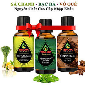 Combo 3 Tinh Dầu Sả Chanh  Tinh Dầu Bạc Hà  Tinh Dầu Vỏ Quế - Tinh Dầu Thiên Nhiên Xông Phòng Cao Cấp Giúp Thư Giãn, Đuổi Muỗi Và Thơm Phòng 3 chai 10ML