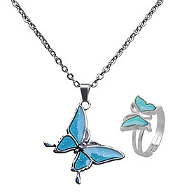 Stainless Steel Cute Butterfly Pendant  Change Mood Necklace Choker  Jewelry Set for Women Gifts