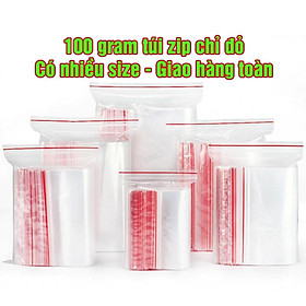 Mua 100gr TÚI ZIP chỉ đỏ loại dày đẹp - Ấn vào chọn size - (bịch PE vuốt mép đựng phụ kiện  gia vị  thực phẩm