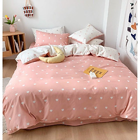 Bộ sưu tập bộ chăn ga và vỏ gối Cotton Poly Minh Nhật tim nhí trắng hồng - Hàng nhập khẩu cao cấp
