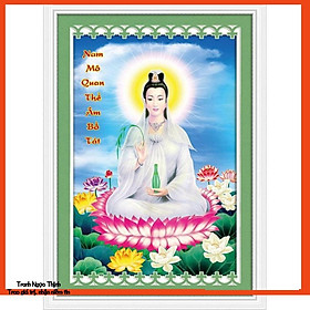 Tranh thêu chữ thập 3D Phật Bà Quan âm tượng trưng cho tâm hạnh từ bi đem lại sự an vui cho gia đình 88965- KT: 40x55Cm