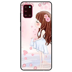 Ốp lưng dành cho Samsung A31 mẫu Cô Gái Váy Trắng Nền Hoa Đào