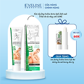 [TẶNG son dưỡng môi Eveline] Kem tẩy lông chiết xuất lô hội dành cho da nhạy cảm EVELINE ACTIVE EPIL (Tay, Nách, Bikini) 125ml