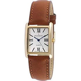 Peugeot Women's 14K Gold Plated Tank Leather Dress Watch with Roman Numerals Dial