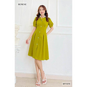 Đầm sơ mi cổ trắng nút bọc BEMINE MT1574VANG