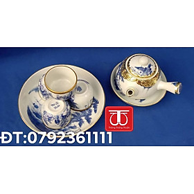 Mua BỘ ẤM CHÉN BỊT ĐỒNG VẼ SƠN THUỶ ( ĐK CỐC 4 5CM )