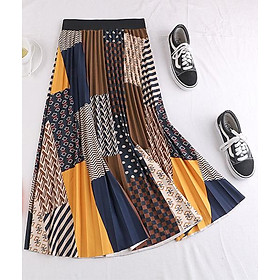 Chân váy xếp ly Vintage dáng dài chất không nhăn VAY35 phối nhiều màu (Free size)