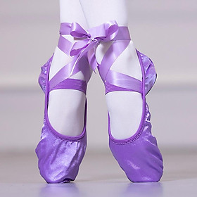 Girl Child and Ladies Ballet Pointe Dance Giày múa ba lê satin với dây đai ruy băng tròn đôi giày yoga trong nhà Color: Flesh Shoe Size: 26