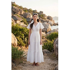 Đầm Maxi Cotton Trắng Đầm Dài Đi Biển Du Lịch Resorts Mây DRE146 Thời trang Hity