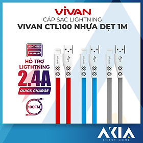 Mua Cáp Sạc Lightning VIVAN CTL100 – Loại Dẹt 1m  Chất Liệu Nhựa TPE Cách Điện Tốt – HÀNG CHÍNH HÃNG (Màu Ngẫu Nhiên)