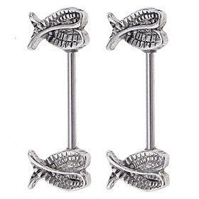 1 Pair Stainless Steel Angel Wings 16g Nipple Ring Bar Shields Body Jewelry