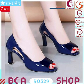 Giày cao gót nữ màu xanh đen 7p RO329 ROSATA tại BCASHOP hở mũi, quai sau, quai ngang có nhấn nơ vuông lạ mắt