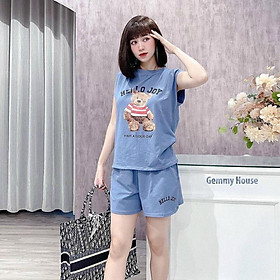 Bộ đùi mặc nhà nữ mùa hè sát nách , đồ bộ bigsize chất cotton xịn in hình gấu Helo Joy đi chơi,dạo phố,yoga đều được