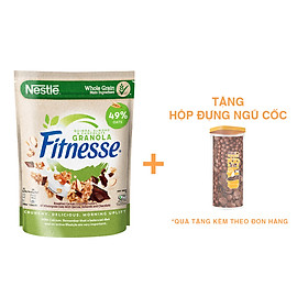 [Tặng Hộp đựng ngũ cốc 950ml] Ngũ cốc ăn sáng Fitnesse Granola Diêm Mạch, Hạnh Nhân & Sô Cô La (gói 300g)