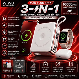 Pin sạc dự phòng từ tính không dây magnetic 3in1 sạc nhanh 20W 10.000 mAh WIWU XF17 tích hợp dây sạc dây sạc Type-C + L(iP/iPad) Cho iPhone iPad Apple watch Airpods - Sạc Magnetic 15W | PD20W | Cáp Type-C + L(iP/iPad) Tích Hợp | LED % Pin - Hàng nhập khẩu