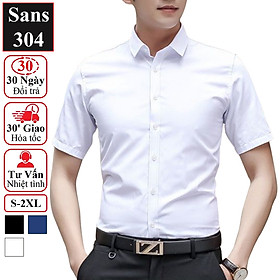 Áo sơ mi nam cộc tay hàn quốc Sans304 ngắn basic công sở đẹp trắng đen somi thời trang trẻ trung lịch lãm size S