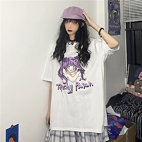 Áo Thun tay lỡ freesize đẹp! Hình CÔ GÁI TÓC TÍM cho cả Nam và Nữ từ 42kg đến 65kg