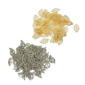 200 Pieces Tibetan Silver Gold Alloy Filigree Hollow Leaf Charms Pendants Mixed Style