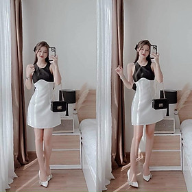 Váy đầm nữ dáng suông phối hai mầu kết nơ lưng kiểu dáng mới lạ cực xinh xắn