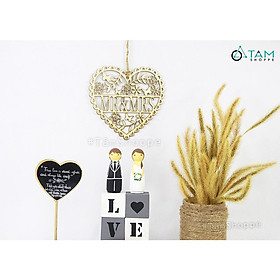 Trái tim gỗ cắt lazer MR & MRS trang trí cưới TTC-03