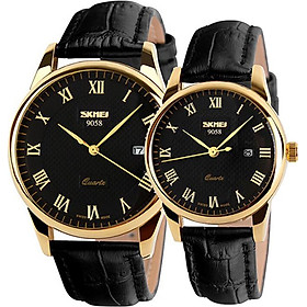 Đồng hồ cặp đôi dây da skmei 9058 - dha278