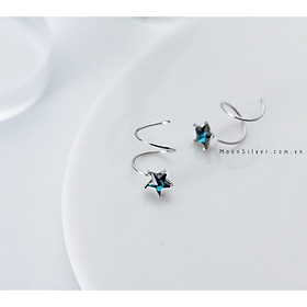 Khuyên tai bạc moonsilver, bông tai bạc nữ ngôi sao xanh xoắn kẹp vành tai