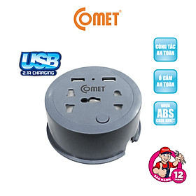 Ổ Cắm Điện Du Lịch COMET CES9111 Dây Quay Tròn Dài 1M, 2 Ổ USB, 1 Ổ 3 Chấu, 1 Ổ 2 Chấu