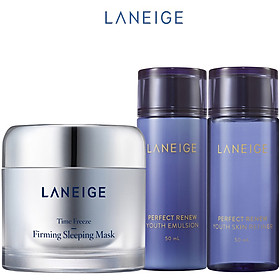 Bộ Mặt Nạ Ngủ Ngăn Ngừa Lão Hóa Laneige Time Freeze Firming Sleeping Mask (60ml) + Nước Cân Bằng (50ml) + Sữa Dưỡng Perfect Renew (50ml)