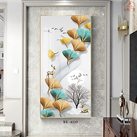 Mua Tranh Đơn Canvas Trang Trí Hiện Đại - Tranh Chú Hươu Bên Những Chiếc Lá Nghệ Thuật