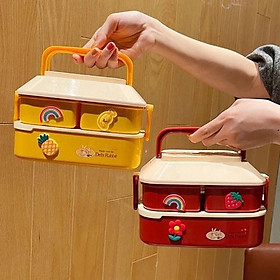 Mua HỘP ĐỰNG CƠM 2 TẦNG HÌNH HOA VĂN TRÁI CÂY(DÂU TÂY  DỨA...)