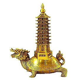Tượng long quy rùa đầu rồng cõng tháp văn xương bằng đồng thau Size 16cm