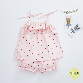 Set bộ đồ cho bé gái 2 dây hồng cánh cam bi set trang phục bé gái thô mịn·từ 1-8T + Tặng kẹp tóc cực xinh