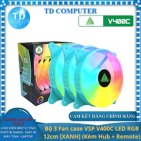 Mua Bộ 3 Fan case VSP V400C LED RGB 12cm  XANH  (Kèm Hub + Remote) - Hàng chính hãng Tech Vision phân phối