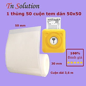 Mua 1 thùng 50 cuộn giấy in nhiệt  tem dán K57 kích thước 50x50 mm dành cho dòng máy in mini  máy in bluetooth Peripage  Paperang