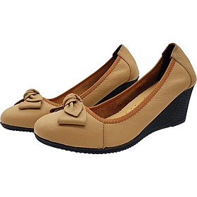 Giày Đế Xuồng Cao Gót 5cm Da Bò Thật Đi Êm Mềm Mại, Cổ Chun Ôm Chân 5P0116