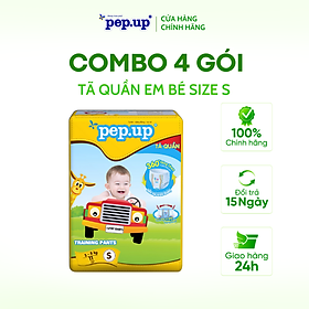Combo 4 Gói Tã/Bỉm Quần Em Bé Pep.up Extra Dry Siêu Mềm Mại, Siêu Khô Thoáng, Kháng Khuẩn Size S (11 Miếng/Gói)