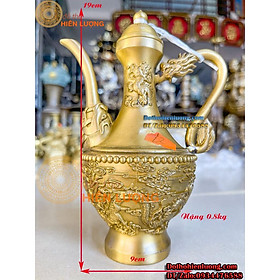Mua Bình Ấm Đựng Rượu Rồng Nổi Bằng Đồng Vàng Cao 19cm - Đồ Thờ Cúng Đẹp