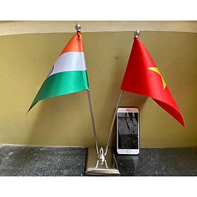 Cờ để bàn đế đôi inox Việt Nam - Ấn Độ