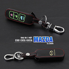 Cho xe Mazda, bao da chìa khóa 3 nút dạ quang kiêm móc khóa chất liệu da, Inox MIHOCO Mazda 3N/ Hành chính hãng